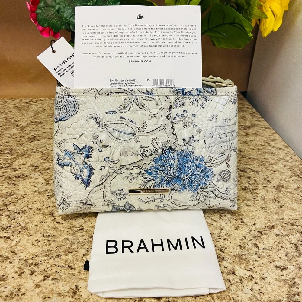 Brahmin Blue Jay Melbourne Lorelei, Blue and Cream Floral Bag - Picture 6 of 13